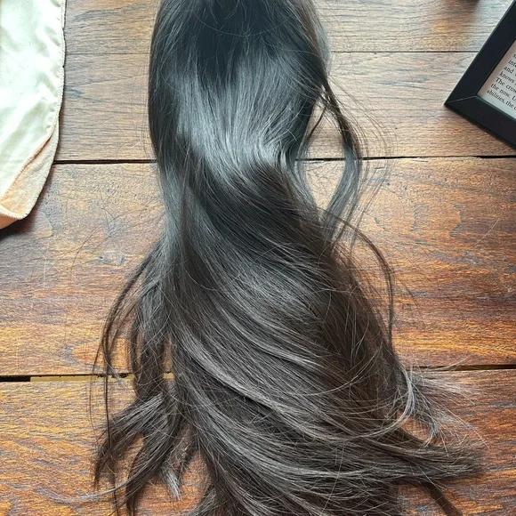Lace Front Human Hair Jewish Wig Natural Black Darkest Br 23 inches wefted cap.